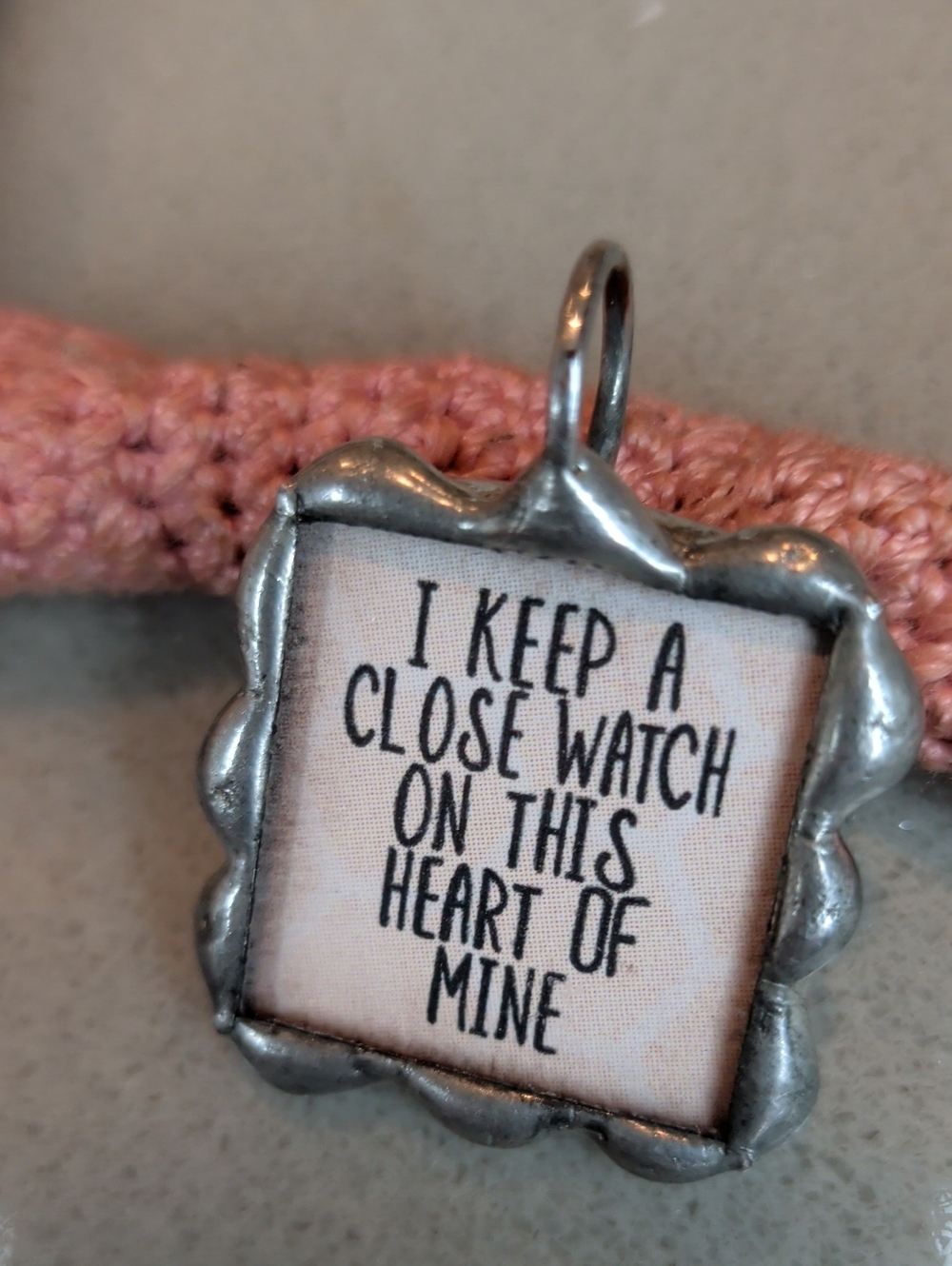 Y2K Frame Pendant Johnny Cash I Walk The Line Lyric Silver Reversible Pink Grey